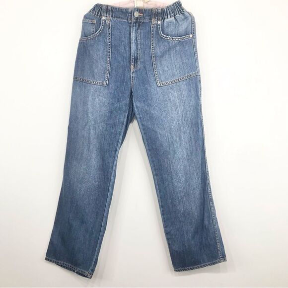 Hudson REMI Blue Denim High Rise Straight Leg Gathered Waist Crop Ankle Jeans - Picture 4 of 16
